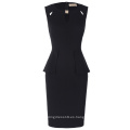 Kate Kasin cuello redondo para mujer cortado Peplum negro sin mangas corto vestido de lápiz de negocios vestido de verano KK000395-1